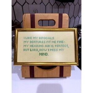 Cross Stitch Bifocals/ Denture Sentiment Framed Matted Over The Hill 10x6